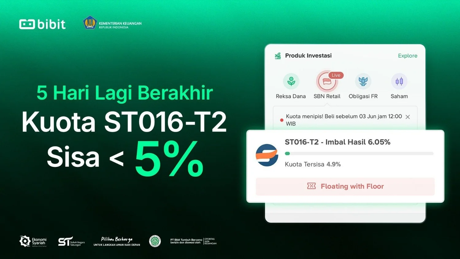 Amankan Return Anti Turun ST016, Penawaran Berakhir 5 Hari Lagi